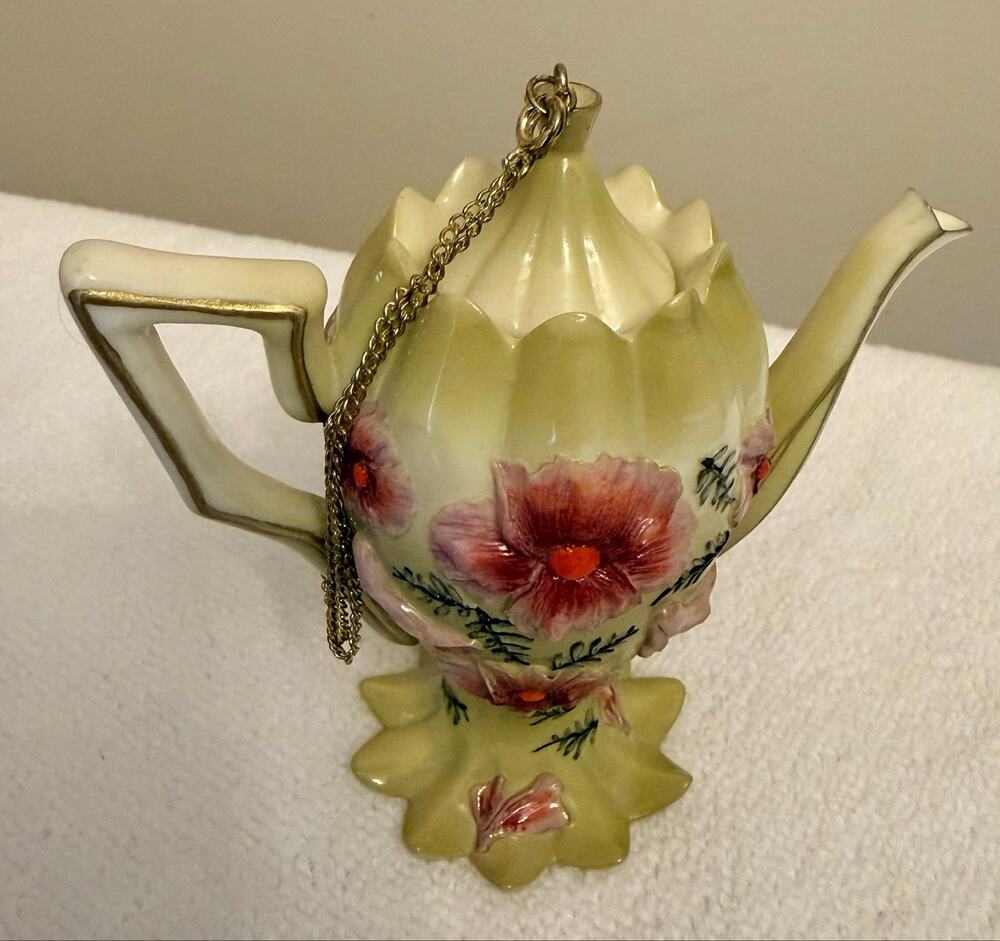 Vintage German Nini Decorative Scalloped Miniature Teapot. Hand painted.